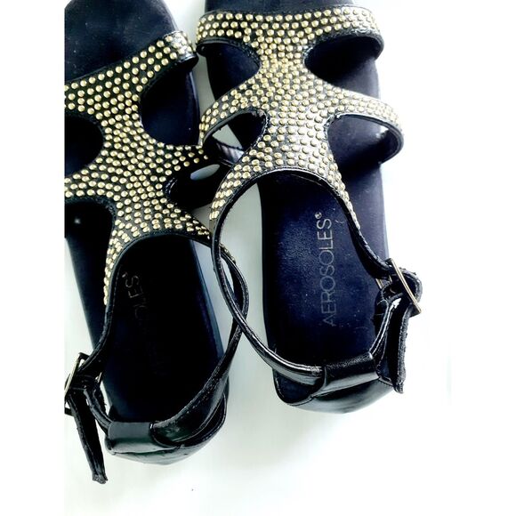 Aerosoles Black Gold Studded Womens Flat Sandal Size 6 - Picture 6 of 11